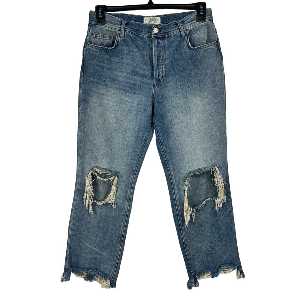 Free People We the Free SZ 29 Maggie Straight Crop Jeans Distressed Button-Fly